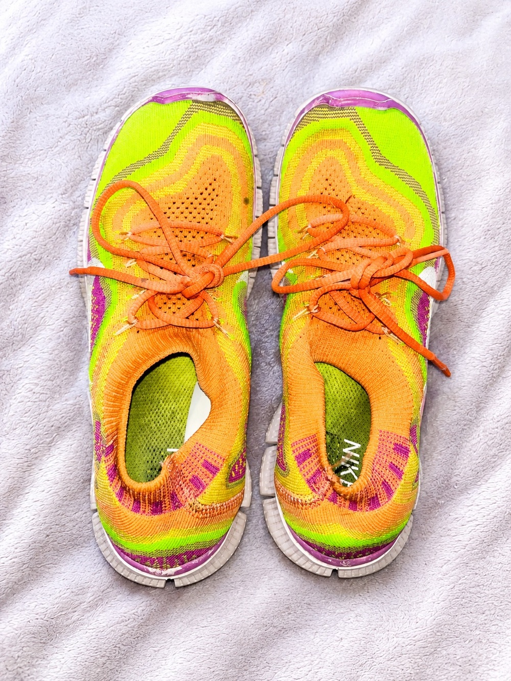 [NIKE] RARE Vibrant Neon Knit Slip-On Sneakers - Orange & Lime - Freerun 5.0